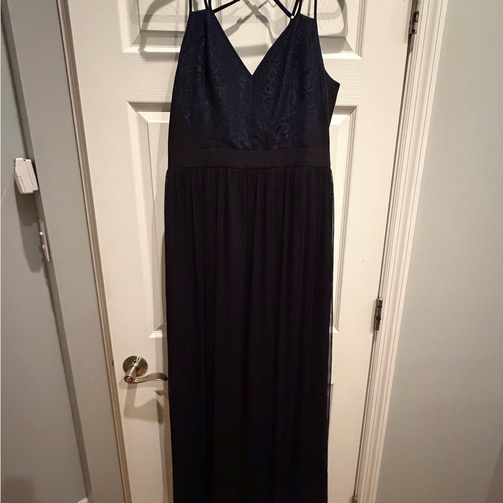 BCBG Navy and Black Lace Bodice Maxi Dress
